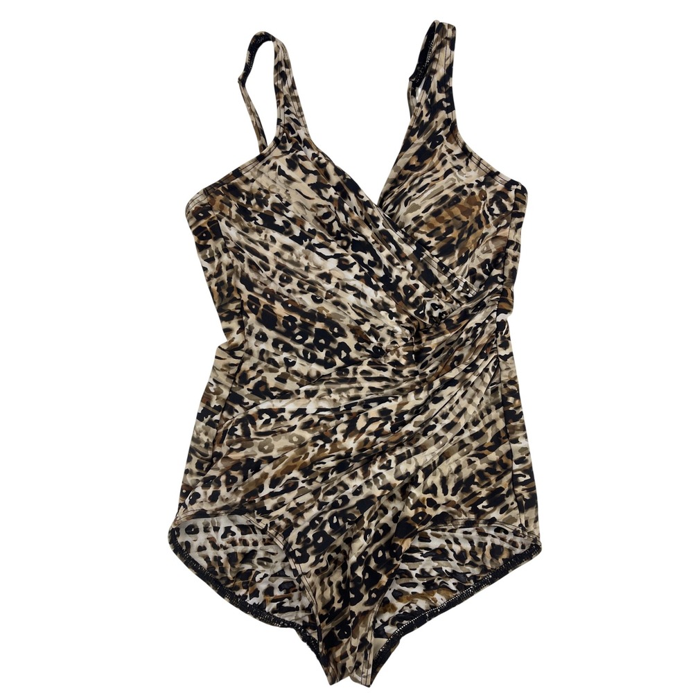 Miraclesuit‎ Leopard One Piece Swimsuit Women 6 Brown Ruched Slimming 6